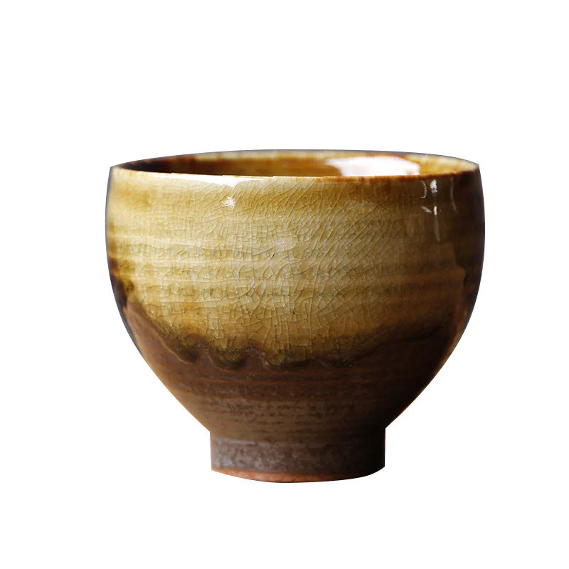 Vintage Brown Beige Kiln Change Ceramic Teacup for Meditation - Image 4
