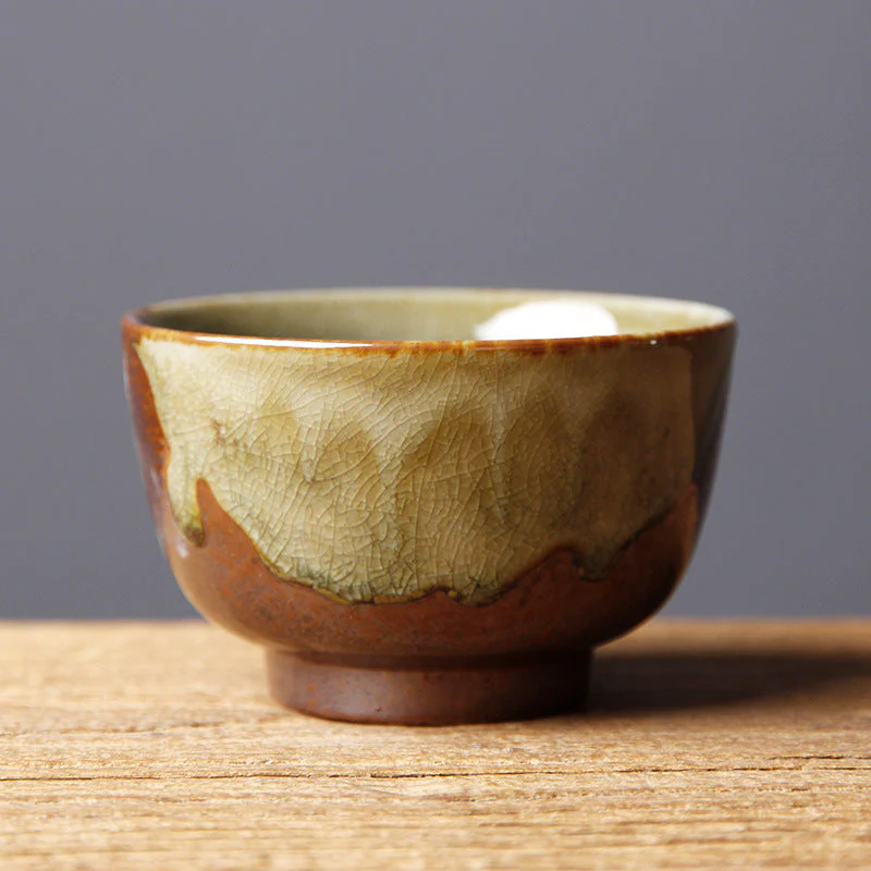 Vintage Brown Beige Kiln Change Ceramic Teacup for Meditation - Image 7