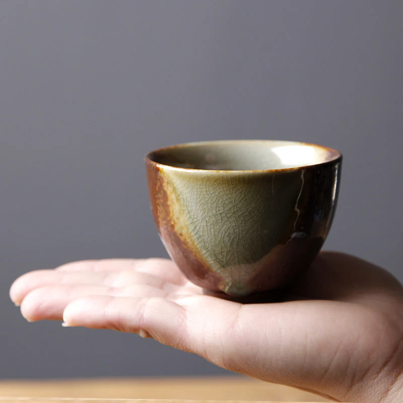 Vintage Brown Beige Kiln Change Ceramic Teacup for Meditation - Image 9
