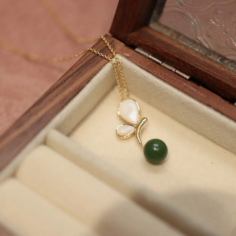 Butterfly Tridacna & Cyan Jade Calm Jewelry Set - Image 4