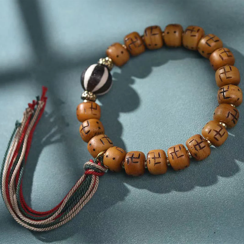 Camel Bone Swastika Dzi Buddha Bracelet for Luck & Protection - Image 10