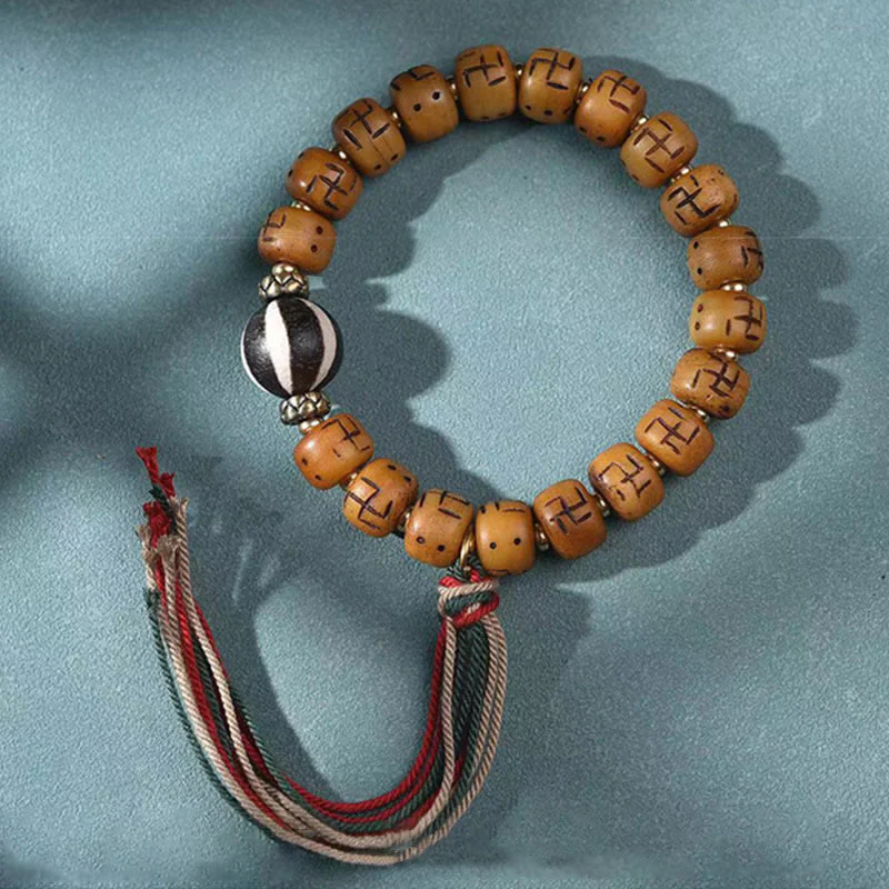 Camel Bone Swastika Dzi Buddha Bracelet for Luck & Protection - Image 11