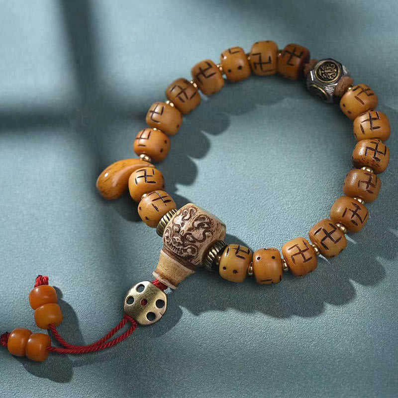 Camel Bone Swastika Dzi Buddha Bracelet for Luck & Protection - Image 13