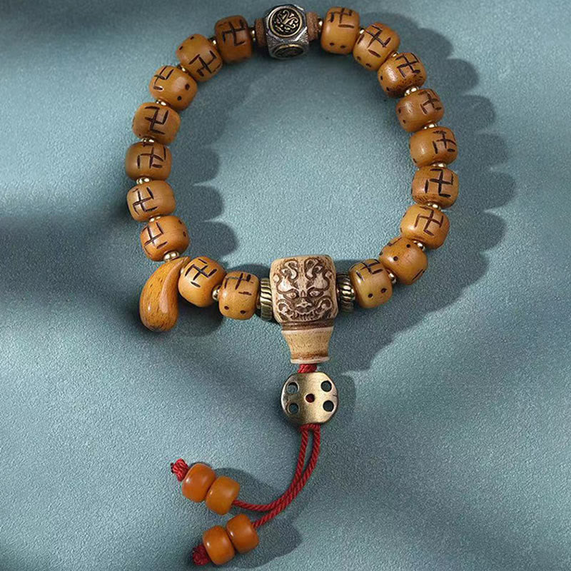 Camel Bone Swastika Dzi Buddha Bracelet for Luck & Protection - Image 14