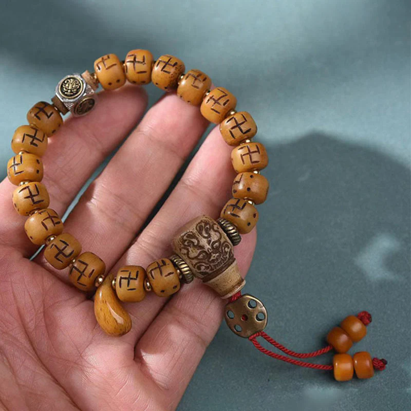 Camel Bone Swastika Dzi Buddha Bracelet for Luck & Protection - Image 15