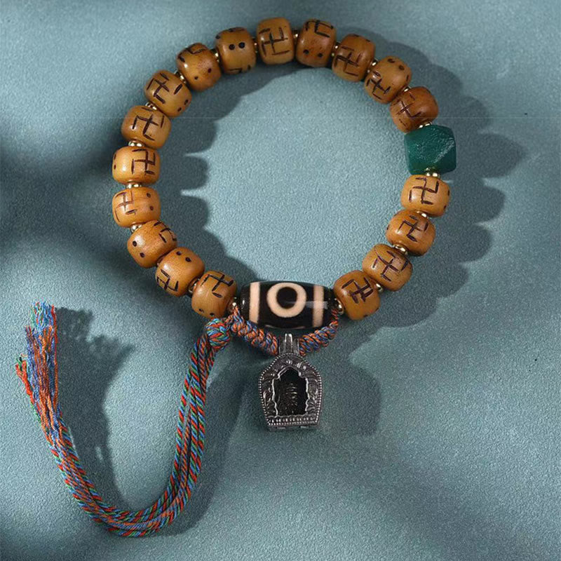 Camel Bone Swastika Dzi Buddha Bracelet for Luck & Protection - Image 2