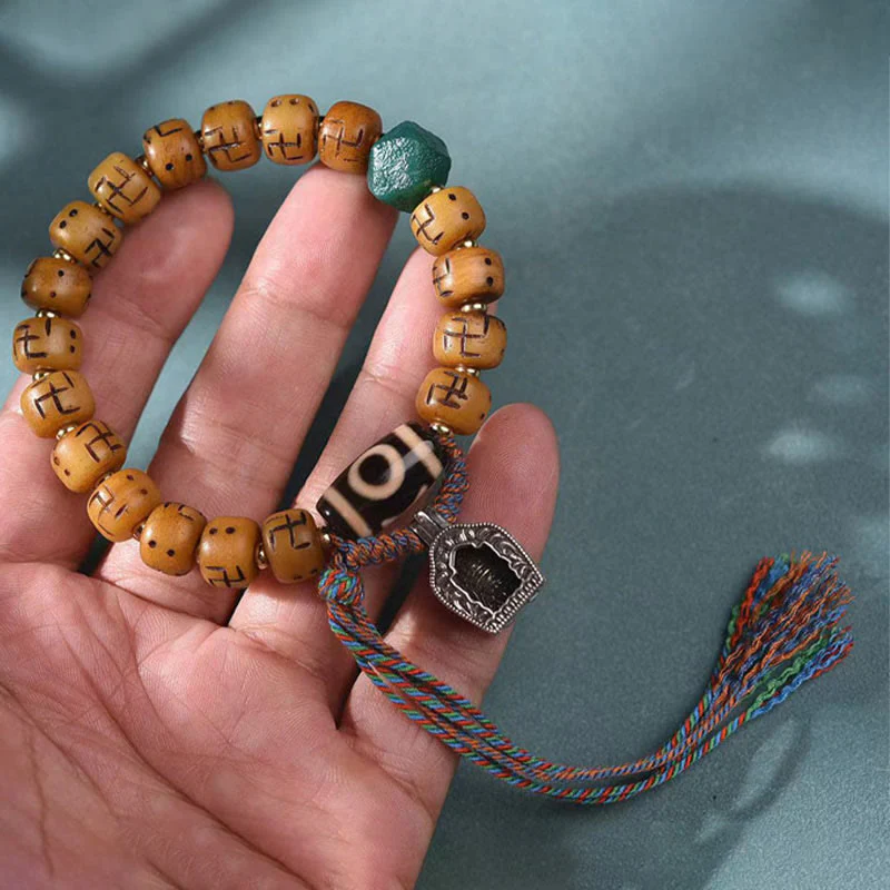 Camel Bone Swastika Dzi Buddha Bracelet for Luck & Protection - Image 3