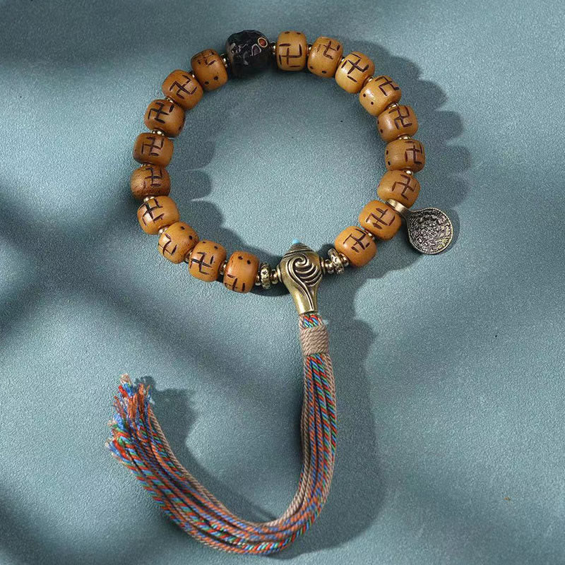 Camel Bone Swastika Dzi Buddha Bracelet for Luck & Protection - Image 4