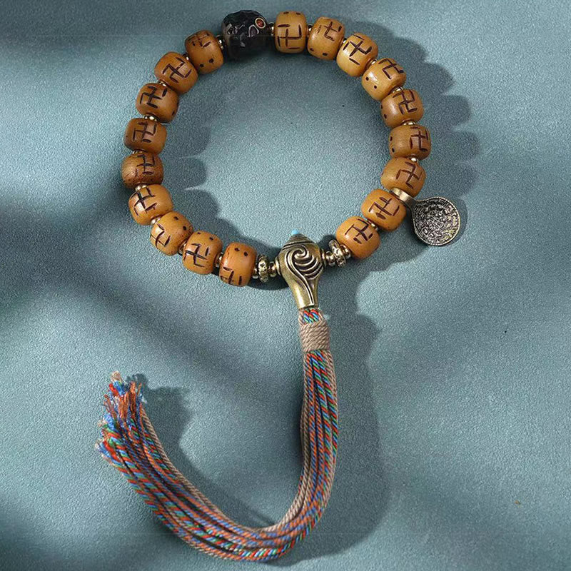 Camel Bone Swastika Dzi Buddha Bracelet for Luck & Protection - Image 6