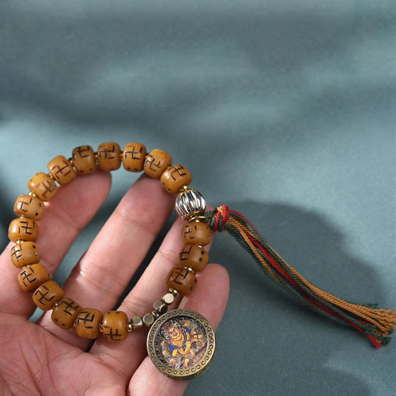 Camel Bone Swastika Dzi Buddha Bracelet for Luck & Protection - Image 9