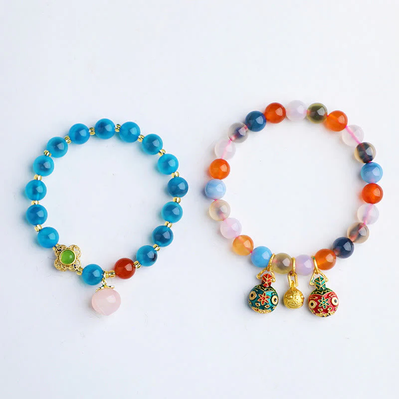 8mm Candy Agate Agate Bracelet with Gold Swallowing Beast Charms for Harmony