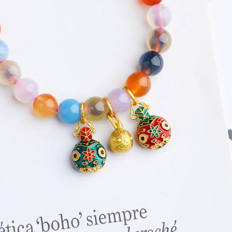 8mm Candy Agate Agate Bracelet with Gold Swallowing Beast Charms for Harmony - Image 3