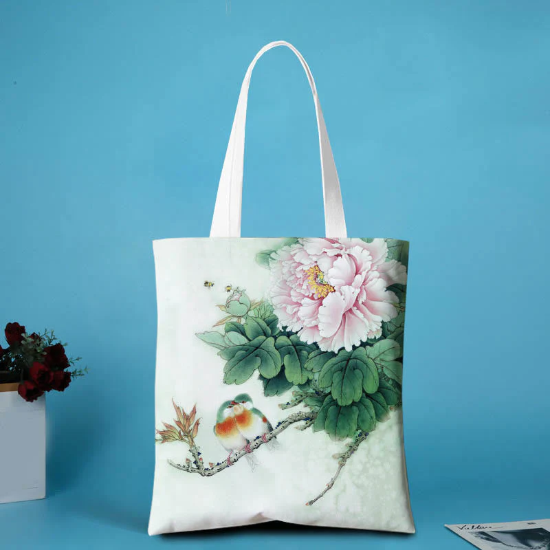 Canvas Peony Shoulder Bag | Durable Yoga Tote Bag - Image 4