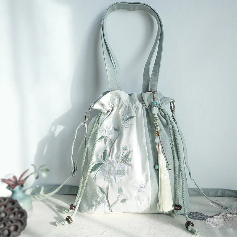 Canvas Tote Bag | Yoga Mat Carrier | Embroidered Green Pear 28x30cm