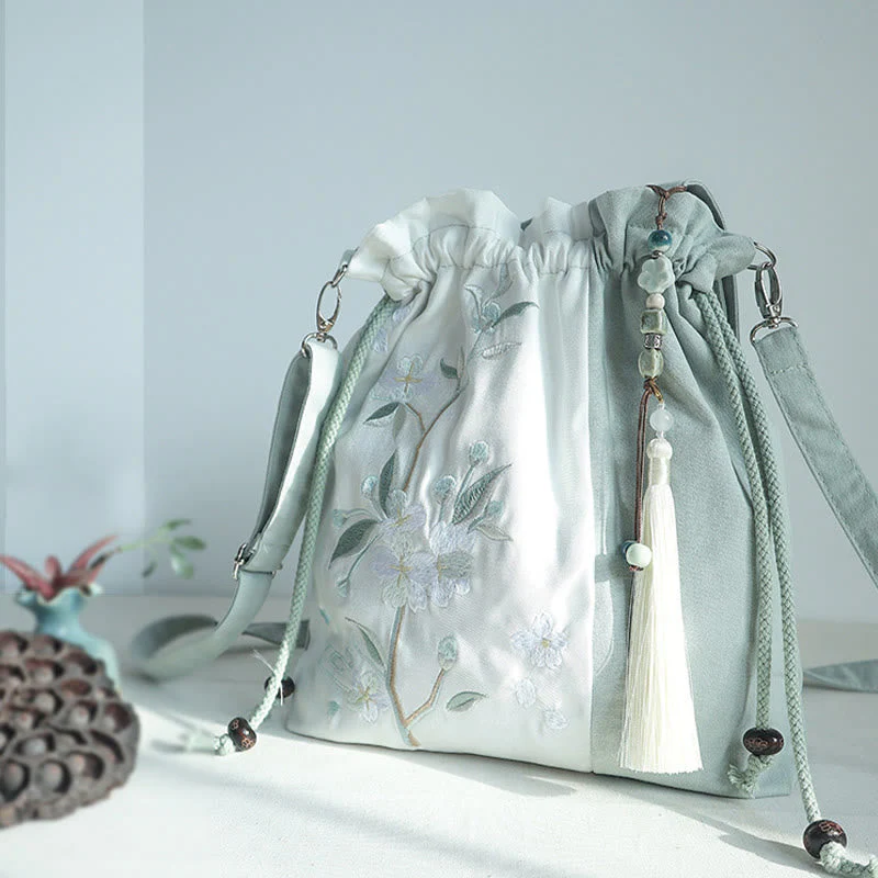 Canvas Tote Bag | Yoga Mat Carrier | Embroidered Green Pear 28x30cm - Image 2