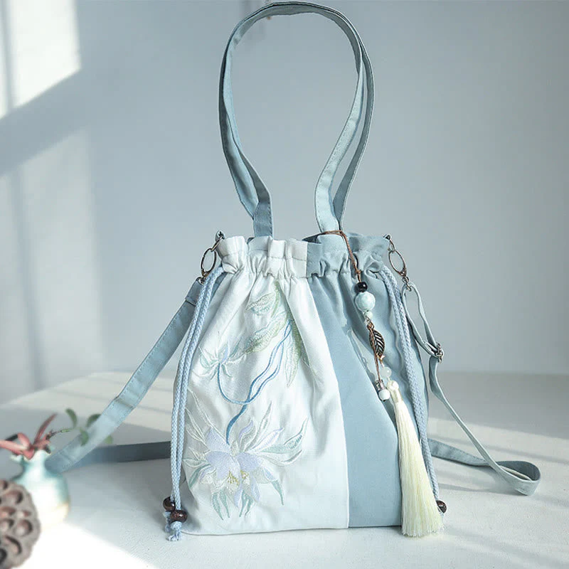 Canvas Tote Bag | Yoga Mat Carrier | Embroidered Green Pear 28x30cm - Image 4