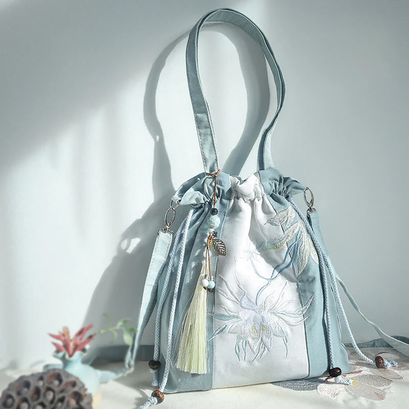 Canvas Tote Bag | Yoga Mat Carrier | Embroidered Green Pear 28x30cm - Image 6