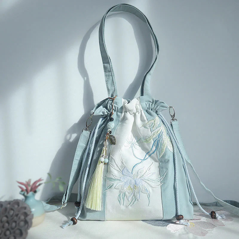 Canvas Tote Bag | Yoga Mat Carrier | Embroidered Green Pear 28x30cm - Image 8
