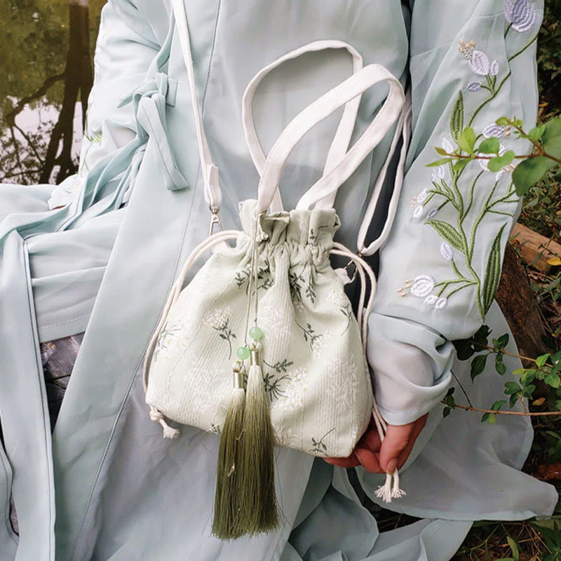 Canvas Tote Bag with White Flowers & Green Leaves 23x29cm - Image 11