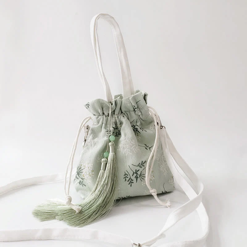Canvas Tote Bag with White Flowers & Green Leaves 23x29cm - Image 9