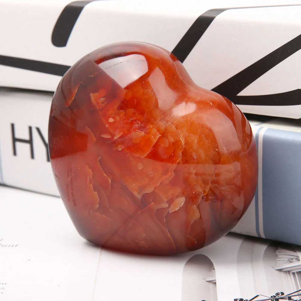 8cm Polished Carnelian Heart Crystal for Emotional Healing - Image 3