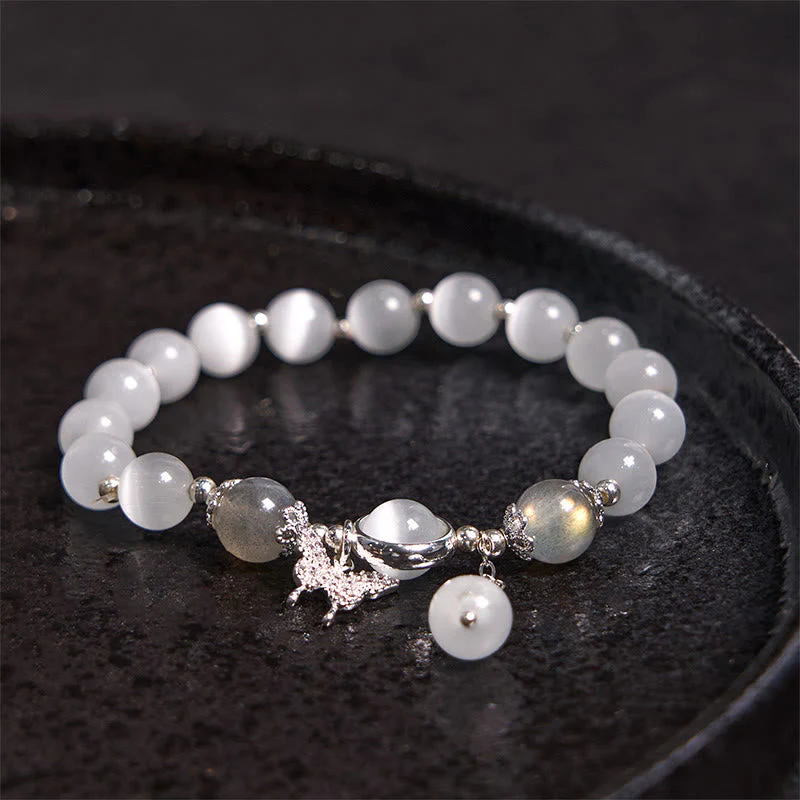 Cat's Eye Moonstone Bracelet with Butterfly or Star Charm for Balance