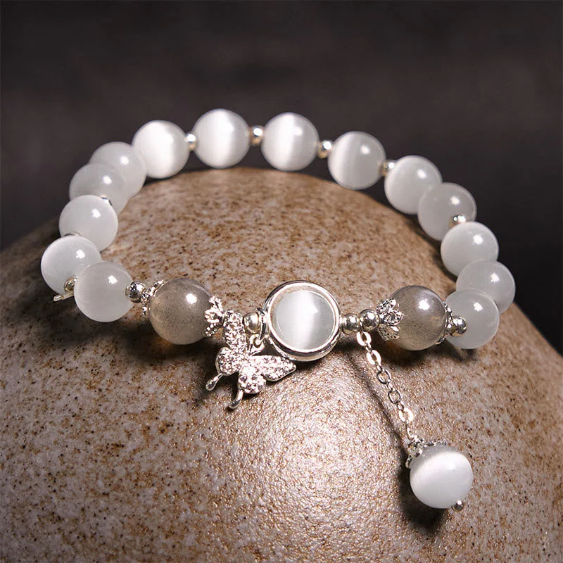 Cat's Eye Moonstone Bracelet with Butterfly or Star Charm for Balance - Image 2