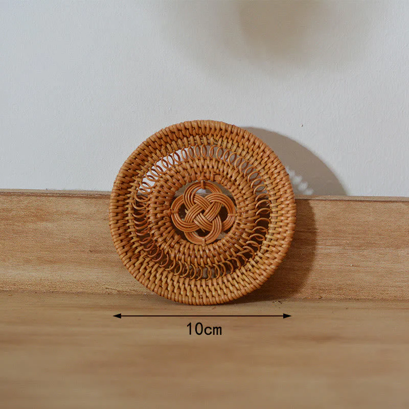 Ceramic Flower Pattern Rattan Cup Mat | 10cm Coaster - Image 14