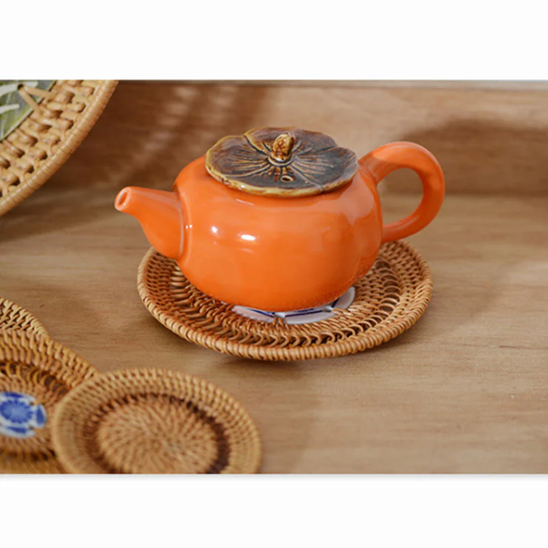 Ceramic Flower Pattern Rattan Cup Mat | 10cm Coaster - Image 20