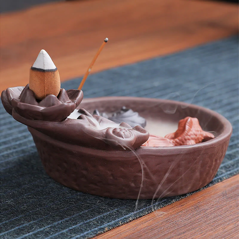 Handmade Purple Clay Ceramic Incense Burner Koi Fish or Ox - Image 10