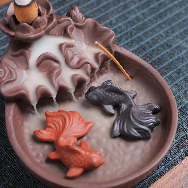 Handmade Purple Clay Ceramic Incense Burner Koi Fish or Ox - Image 11