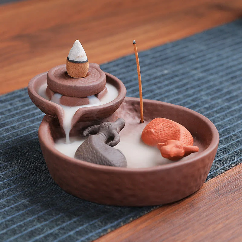 Handmade Purple Clay Ceramic Incense Burner Koi Fish or Ox - Image 2