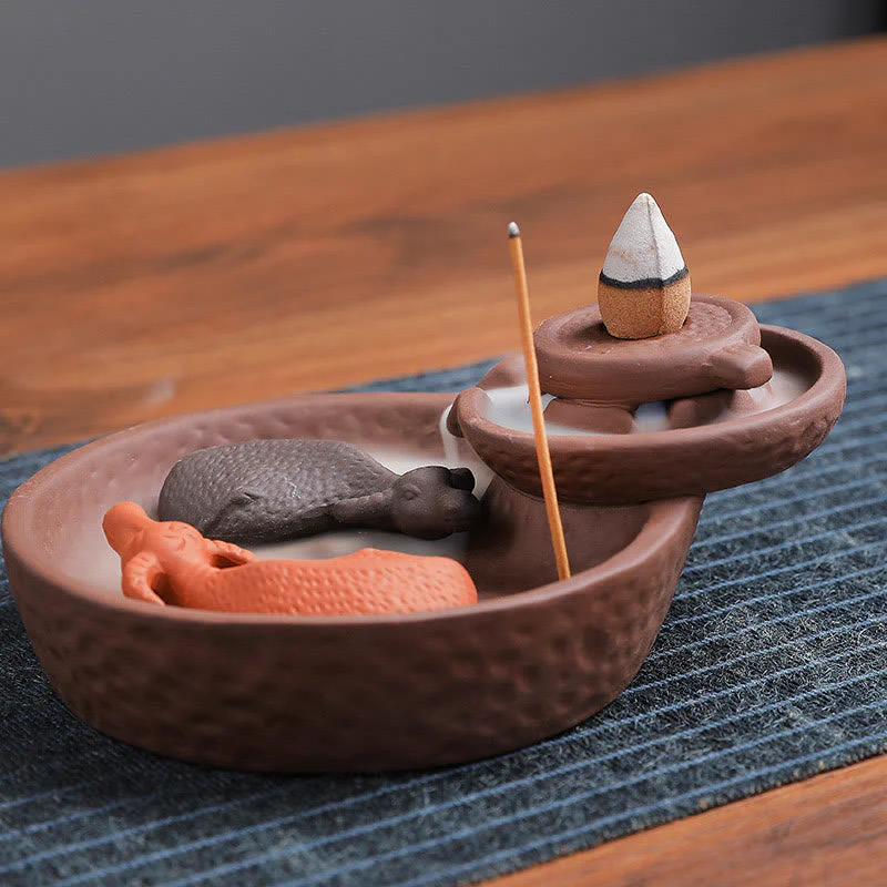 Handmade Purple Clay Ceramic Incense Burner Koi Fish or Ox - Image 3