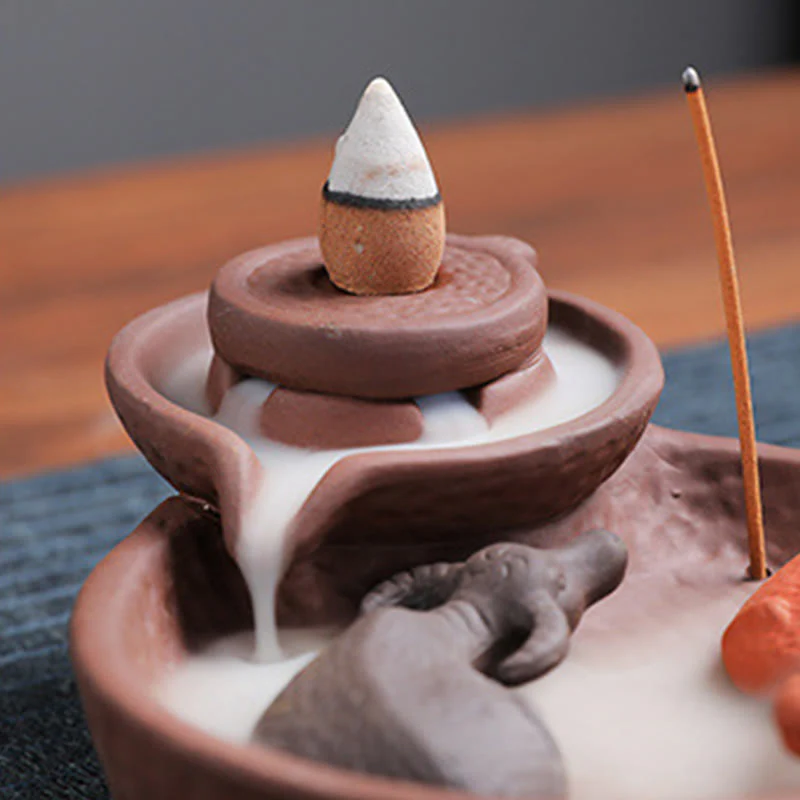 Handmade Purple Clay Ceramic Incense Burner Koi Fish or Ox - Image 4