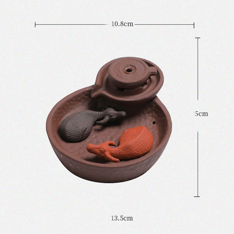Handmade Purple Clay Ceramic Incense Burner Koi Fish or Ox - Image 5