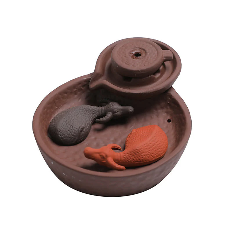 Handmade Purple Clay Ceramic Incense Burner Koi Fish or Ox - Image 6
