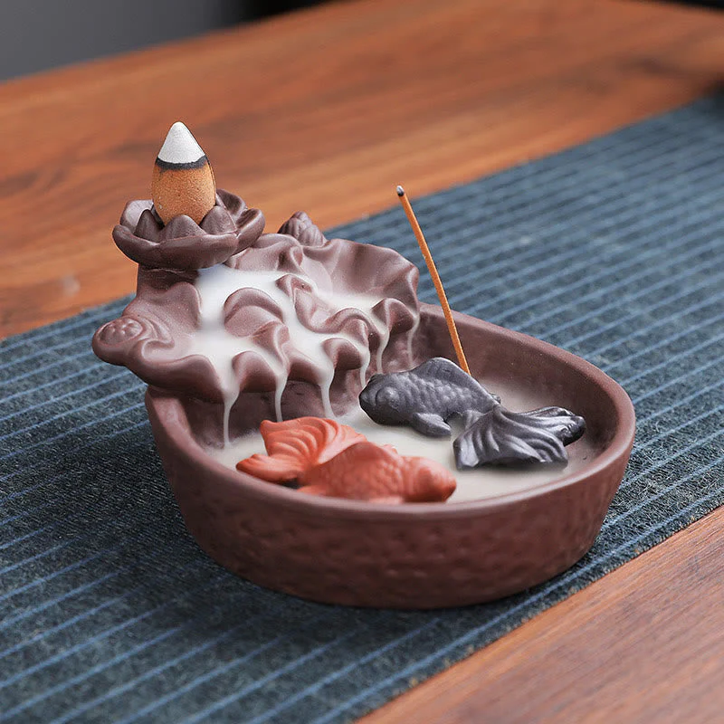 Handmade Purple Clay Ceramic Incense Burner Koi Fish or Ox - Image 7