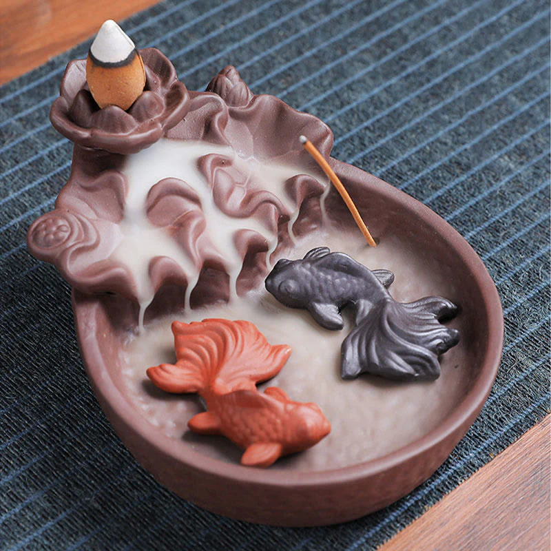Handmade Purple Clay Ceramic Incense Burner Koi Fish or Ox - Image 8