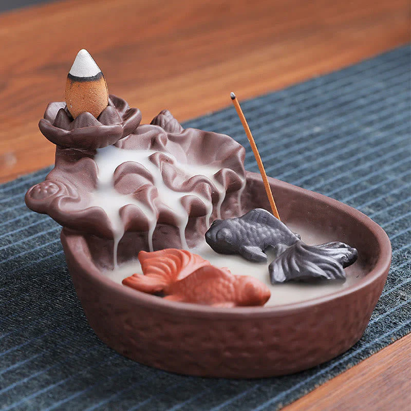 Handmade Purple Clay Ceramic Incense Burner Koi Fish or Ox - Image 9