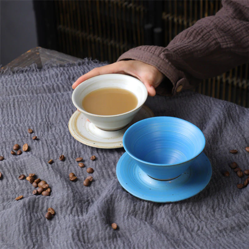 Ceramic Planet Design Coffee Mug with Saucer - Rough Pottery - Image 8