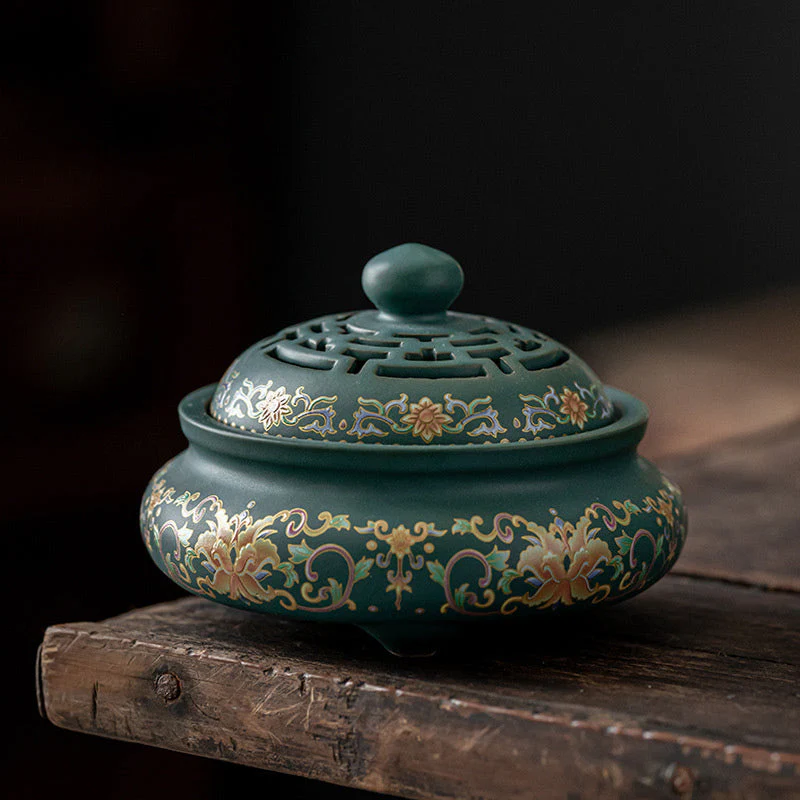 Ceramic Zen Incense Burner with Dragon or Floral Design 11.7cm - Image 7