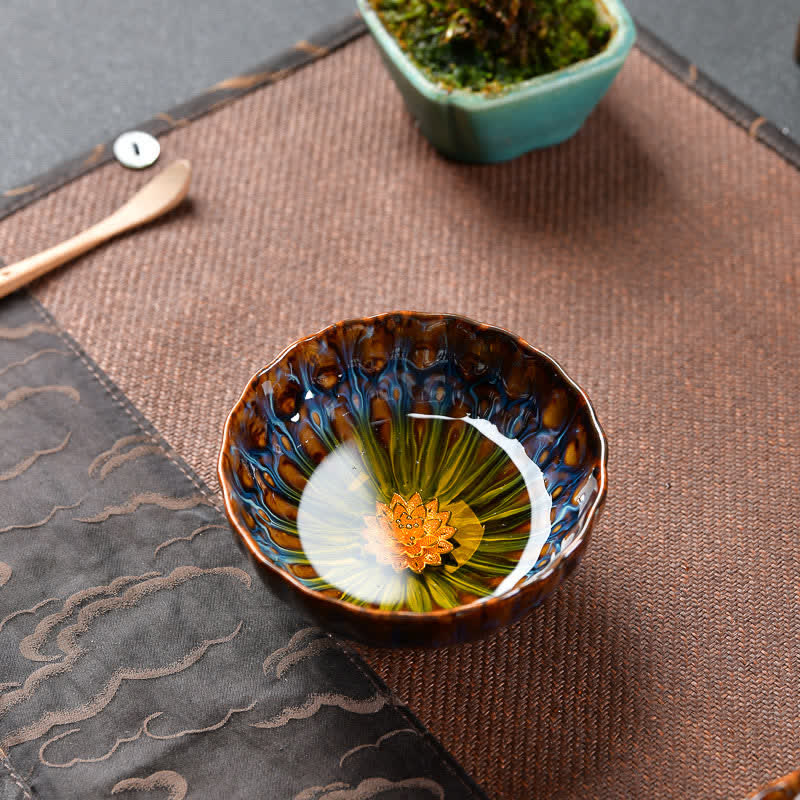 Ceramic Zen Teacup 120ml | Lotus Peacock Dragon Symbolism - Image 2
