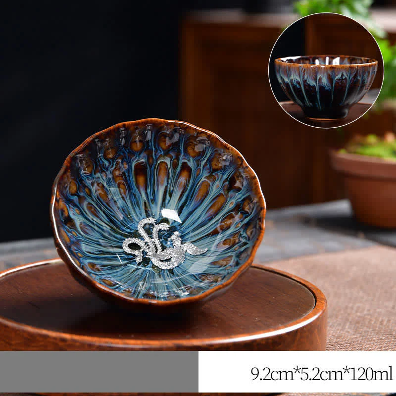 Ceramic Zen Teacup 120ml | Lotus Peacock Dragon Symbolism - Image 20