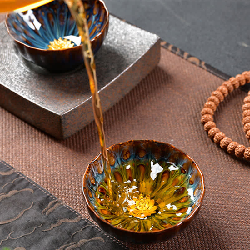 Ceramic Zen Teacup 120ml | Lotus Peacock Dragon Symbolism - Image 4