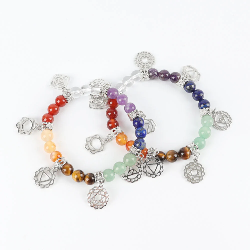 8mm Chakra Bracelet with Silver Ornaments for Healing - Image 3