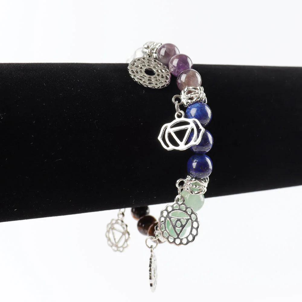 8mm Chakra Bracelet with Silver Ornaments for Healing - Image 4