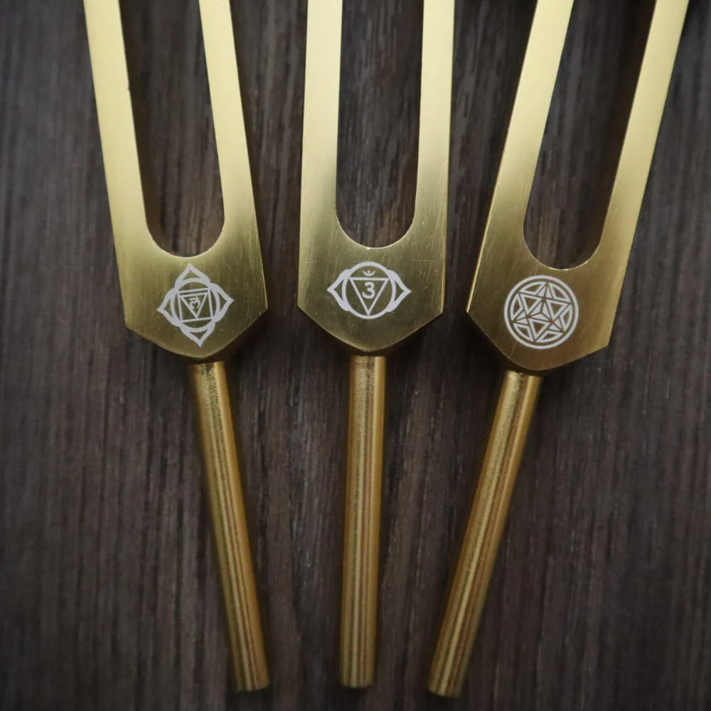 24K Gold 8pc Chakra Tuning Fork Set - Root to Crown Healing - Image 3