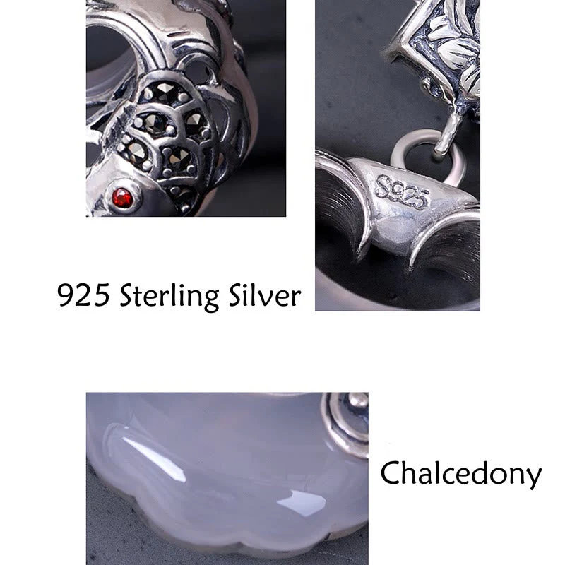 Unisex Chalcedony Koi Fish Sterling Silver Luck Necklace - Image 6