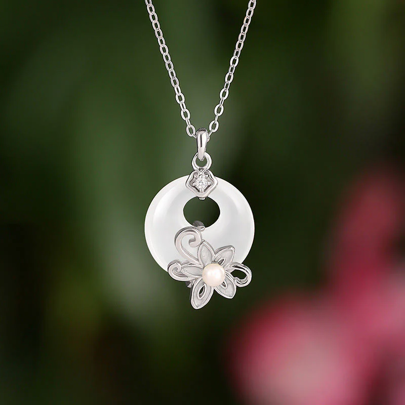 Chalcedony Lotus Necklace in 999 Sterling Silver for Peace & Harmony