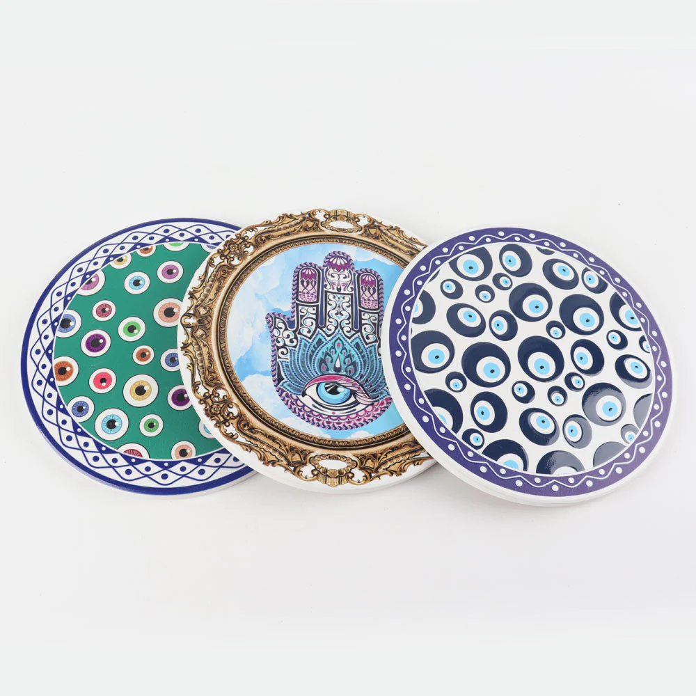 Glossy Chinese Ceramic Coaster 6.25 Inch Round Set